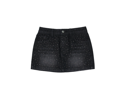 Yonder - Black Rhinestone Mini Skirt with build-in shorts