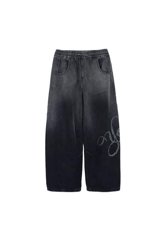 Yonder - Black and Gray Rhinestone Denim Pants