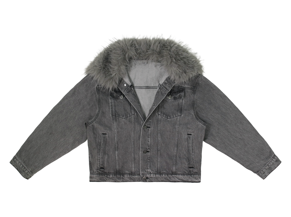 YONDER - Gray Faux Fur Denim Jacket