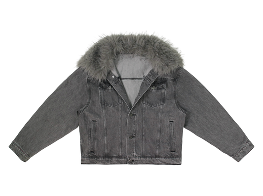 YONDER - Gray Faux Fur Denim Jacket