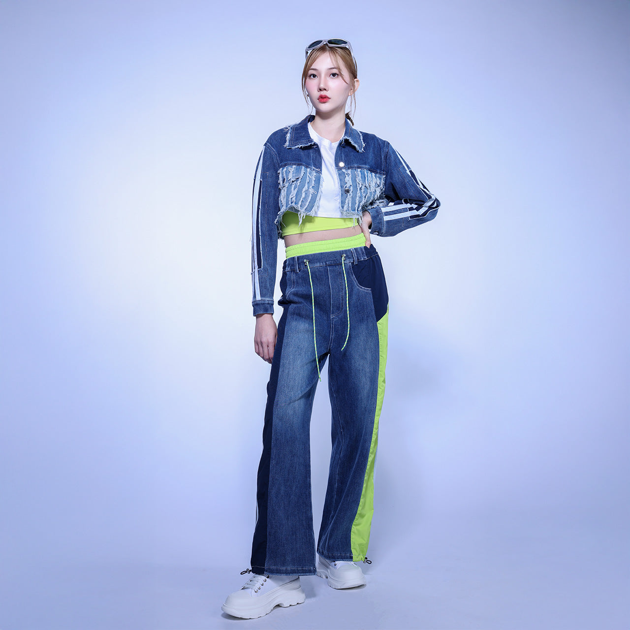 DEBRICS - STRIPE DENIM CROPPED JACKET