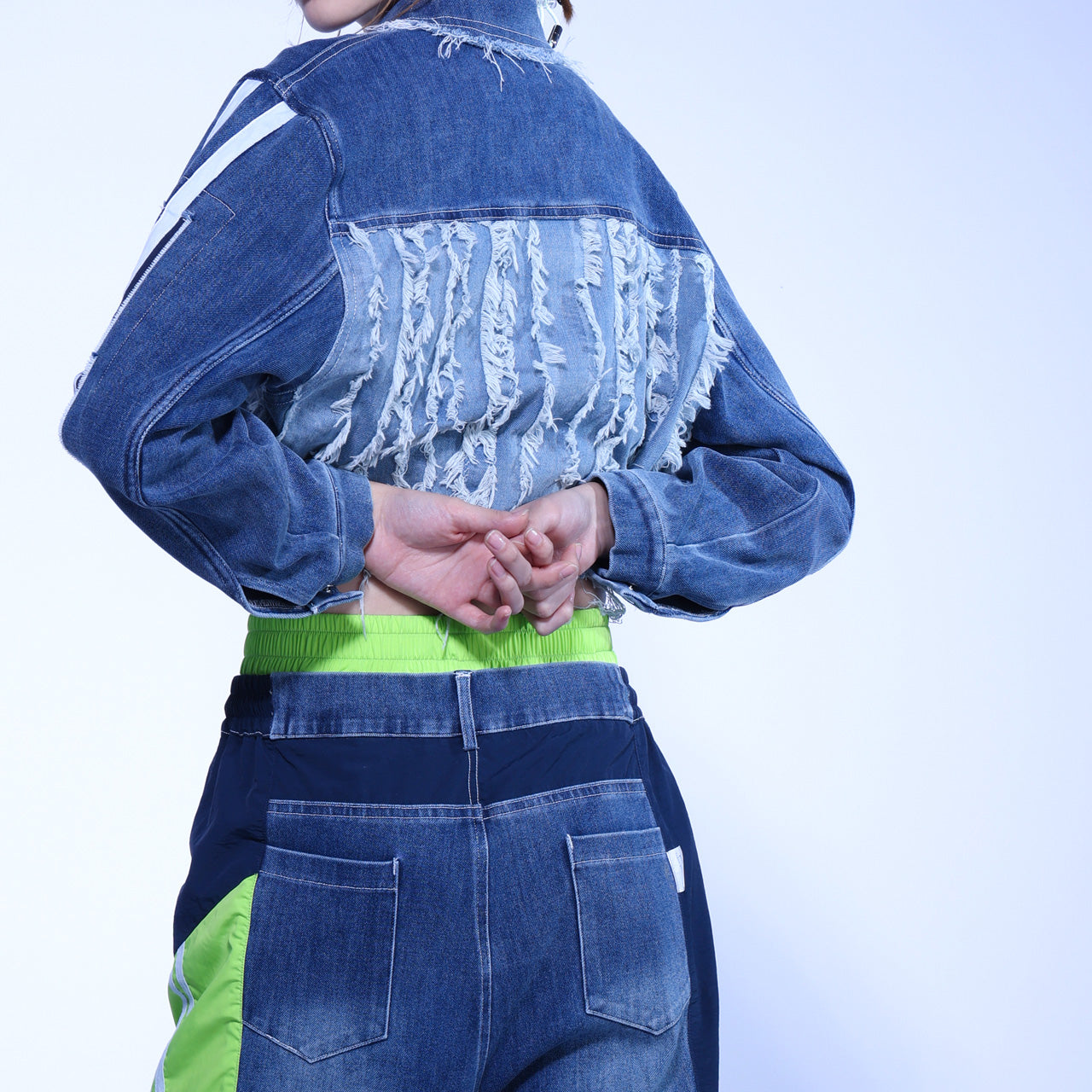 DEBRICS - STRIPE DENIM CROPPED JACKET