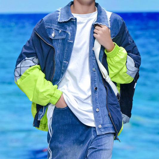 DEBRICS - DENIM MIX FABRIC OVERSIZE JACKET