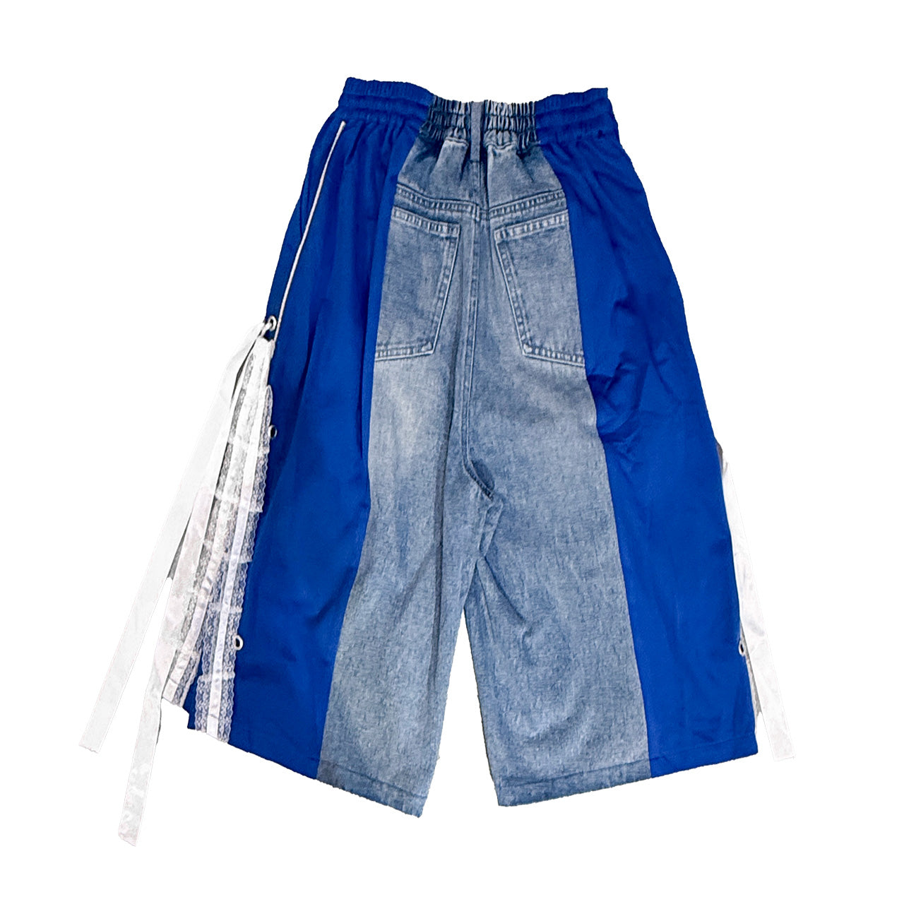 ILLUSTRATE YOUR HEART - RIBBON FABRIC MIX DENIM PANT (PRE-ORDER ITEM)